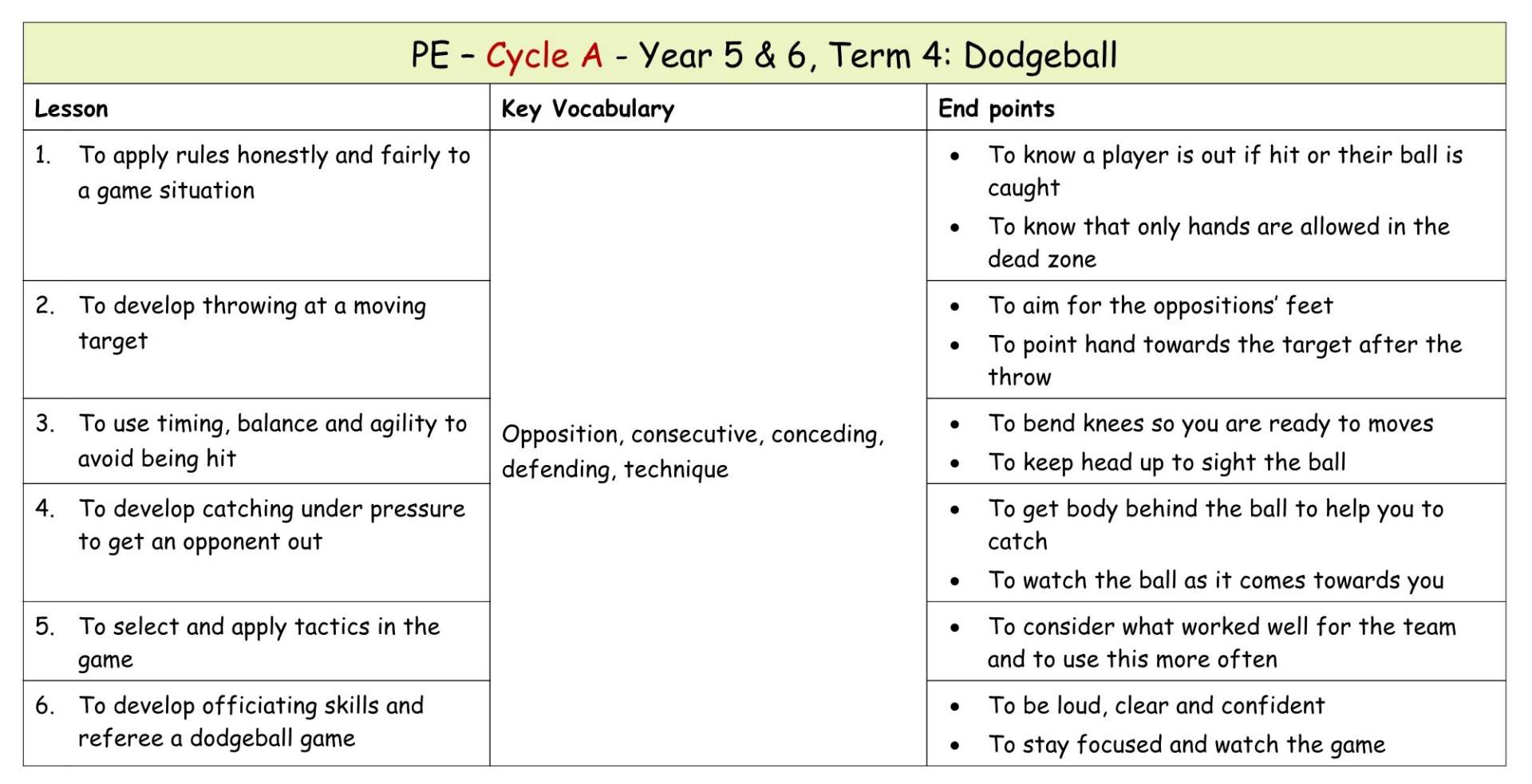 Yr 5 Term 4 Dodgeball