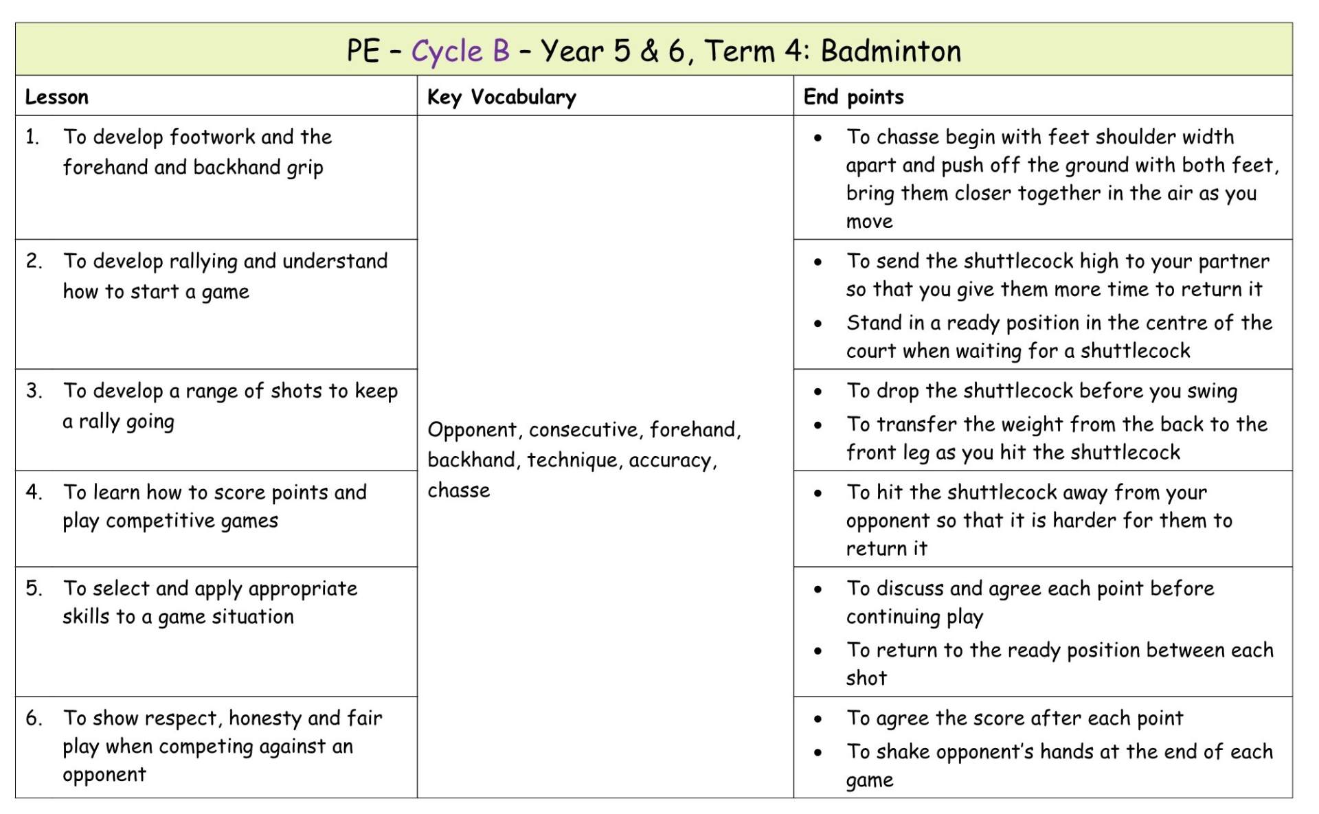 Yr 5 Term 4 Badminton