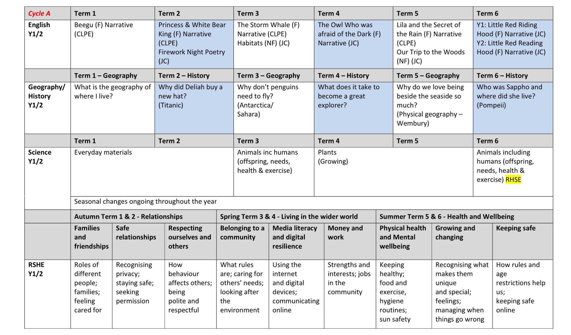 Y2 Long Term Curriculum Plan 1