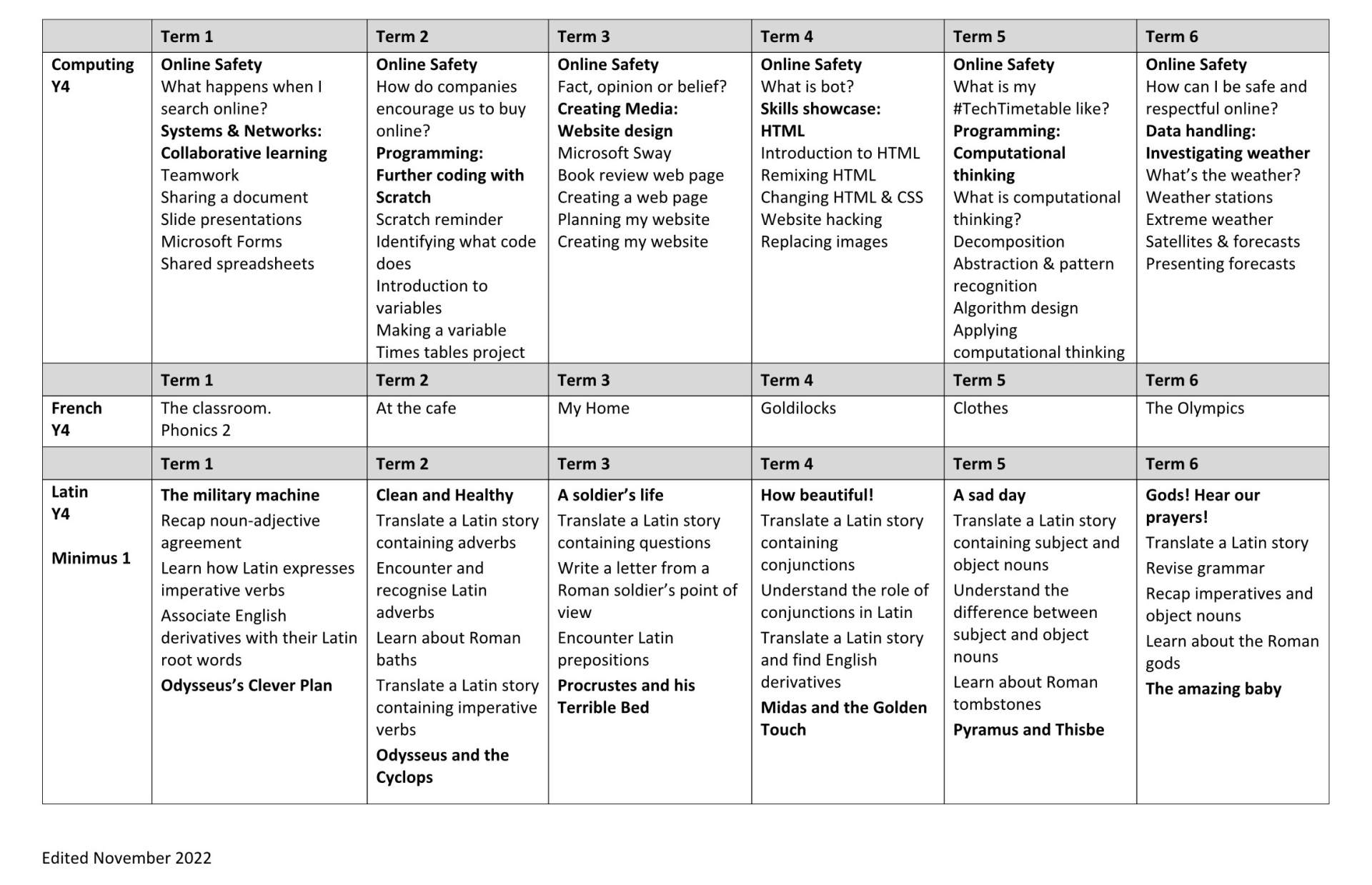 Y4 Long Term Curriculum Plan 5