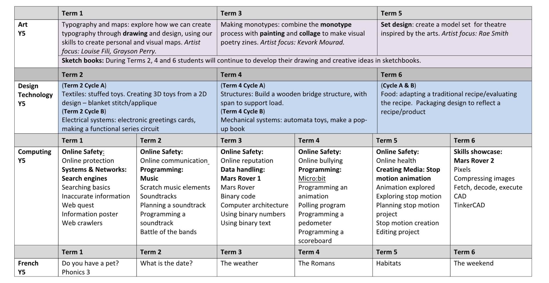 Y5 Curriculum Long Term Plan 5